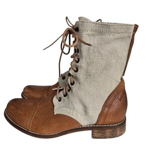 Diesel Two-Tone Distressed Leather Canvas Lace Zip Combat Boot Women EU 41/US 10